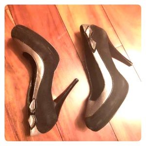 Silver & Black Heels Size 8